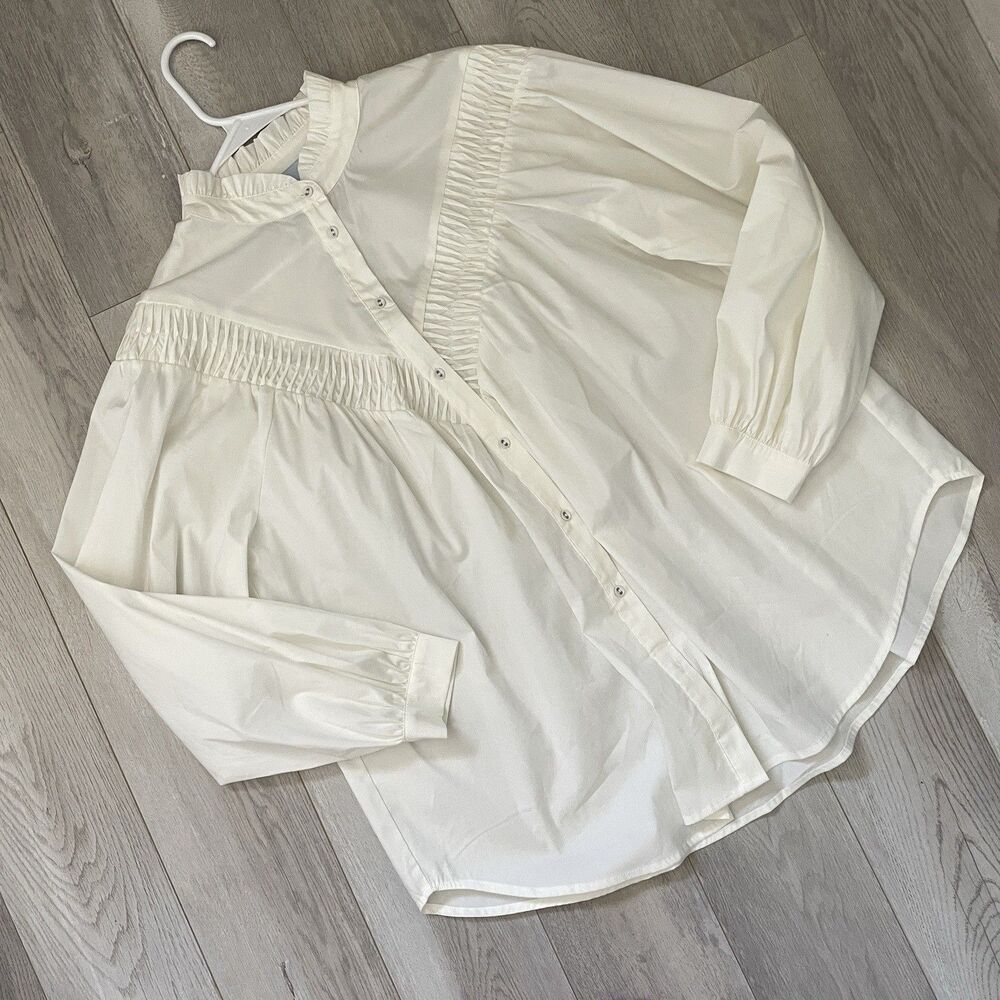 Renaissance Ruffle Buttonup Shirt cotton sheridan womens White medium victorian
